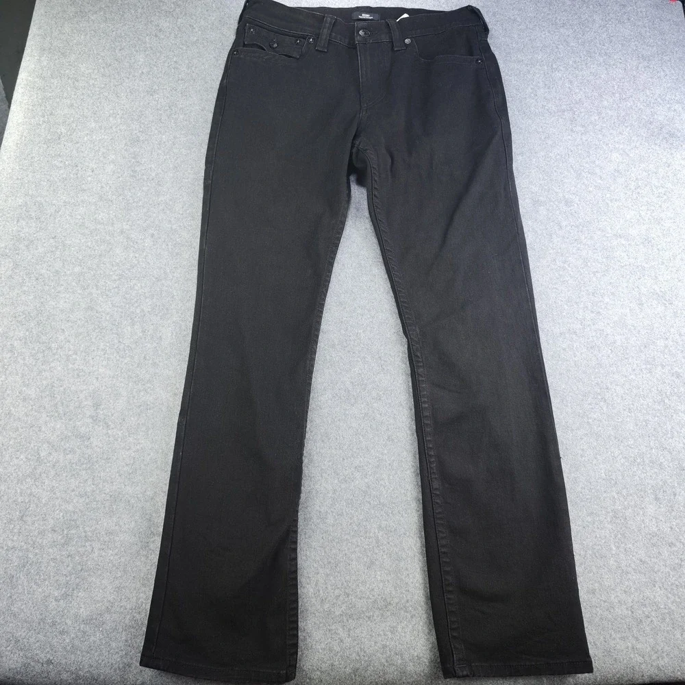 True Religion Ricky Jeans Mens 32‎ Relaxed Straight Black Denim 33x32 Stretch